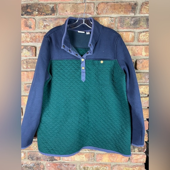LL Bean womens plus size 1X green 1/4 snap ribbed pullover - Picture 1 of 2